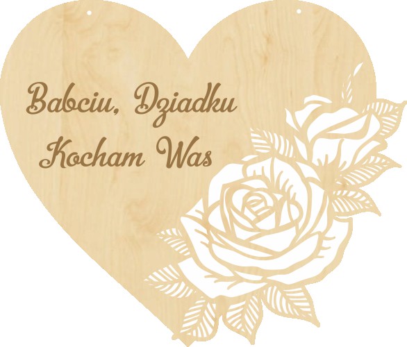 Drewniana zawieszka w kształcie serca z ozdobną różą dla babci i dziadka 81209 Naklejkomania - zdjecie 1
