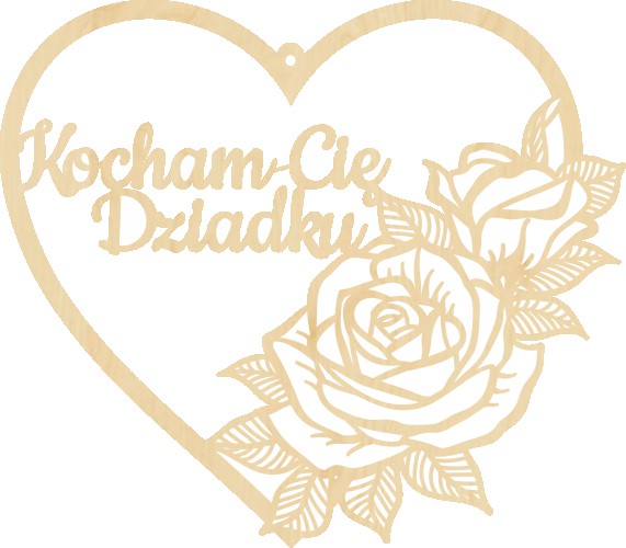 Drewniana zawieszka w kształcie serca z grawerowaną różą dla dziadka - tabliczka z konturów 81213