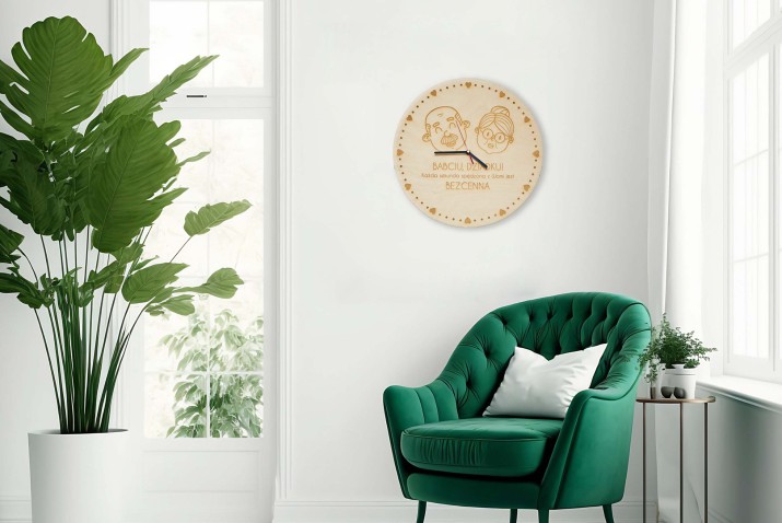 Grawerowany laserowo zegar ze sklejki dla dziadków - prezent na dzień Babci i Dziadka, święta 25506 - zdjęcie 2