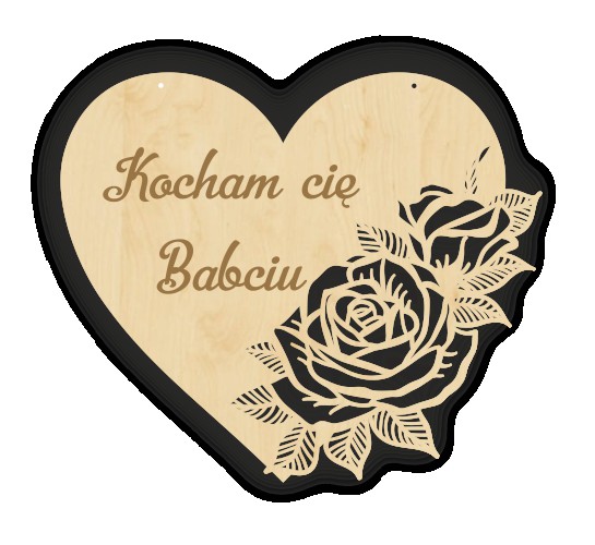 Drewniana zawieszka w kształcie serca z grawerowaną różą Kocham Cię babciu 81210 Naklejkomania - zdjecie 1