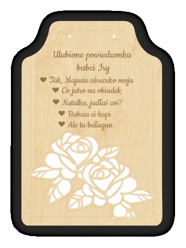 Zabawna, drewniana zawieszka z personalizowanym grawerunkiem i różami - ulubione powiedzonka babci 81219