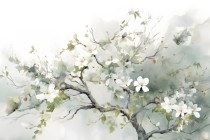 Fototapeta Malowana gałązka z białymi kwiatami 32693 Naklejkomania - zdjecie 2 - miniatura