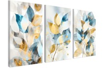 Tryptyk Abstrakcyjne gałązki z niebieskimi, złotymi i szarymi liśćmi 32708 Naklejkomania - zdjecie 3 - miniatura