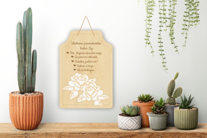 Zabawna, drewniana zawieszka z personalizowanym grawerunkiem i różami - ulubione powiedzonka babci 81219 - zdjęcie 2