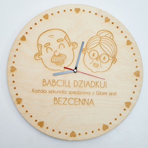Grawerowany laserowo zegar ze sklejki dla dziadków - prezent na dzień Babci i Dziadka, święta 25506 - zdjęcie 3