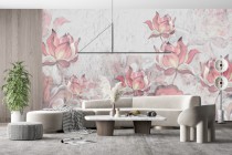 Fototapeta Różowe kwiaty na białej, abstrakcyjnej strukturze 32685 Naklejkomania - zdjecie 1 - miniatura