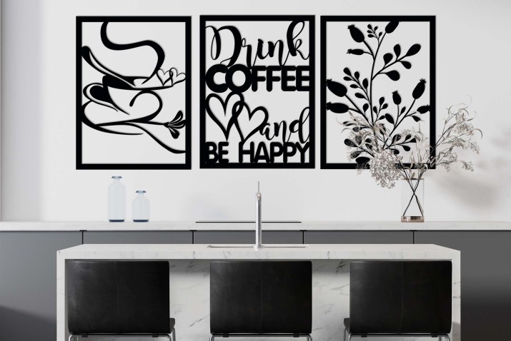 Ażurowy tryptyk do kuchni lub jadalni Drink coffee and be happy 26010 - zdjęcie 2