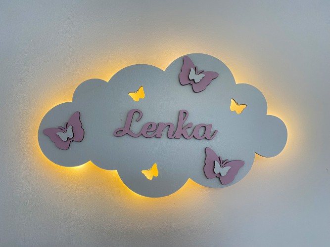 Lampka z imieniem dziecka Chmurka i motylki 25704 - zdjęcie 3