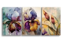 Kolorowy, żywiołowy tryptyk Malowana abstrakcja kwiatowa 20780 Naklejkomania - zdjecie 1 - miniatura