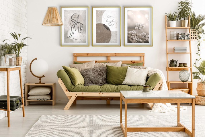 Trzy plakaty na ścianę Beżowa kompozycja - kobieta, natura i hasła motywacyjne 23198 - zdjęcie 2