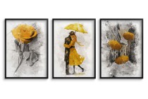 Trzy plakaty na ścianę - zakochana para, parasole i róża w akwareli 23201 Naklejkomania - zdjecie 1 - miniatura