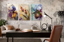 Kolorowy, żywiołowy tryptyk Malowana abstrakcja kwiatowa 20780 Naklejkomania - zdjecie 2 - miniatura