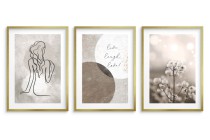 Trzy plakaty na ścianę Beżowa kompozycja - kobieta, natura i hasła motywacyjne 23198 Naklejkomania - zdjecie 3 - miniatura