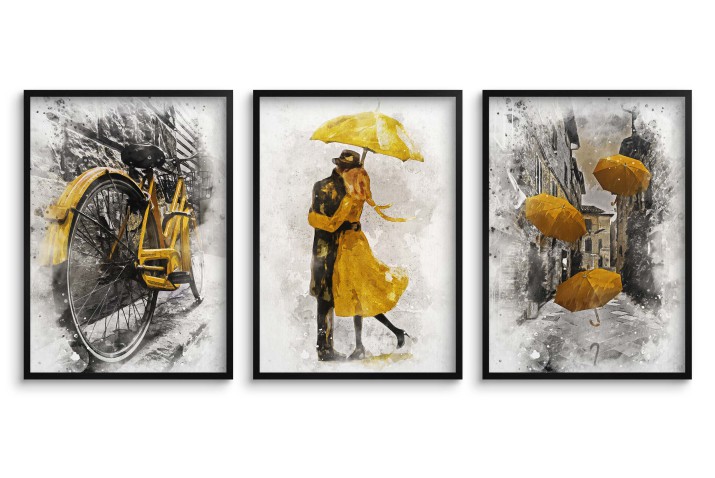Plakaty na ścianę - akwarelowa kompozycja w odcieniach żółtego i szarości 23200