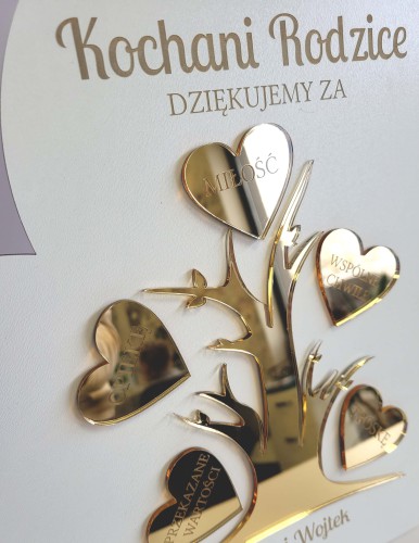 Eleganckie podziękowanie dla rodziców w kształcie serca i złotym drzewkiem 26034 - zdjęcie 4