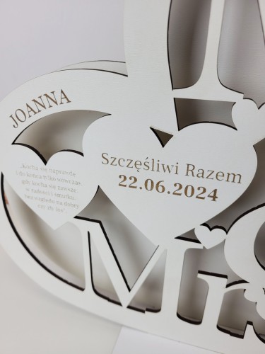 Drewniana statuetka - serce dla Pary Młodej, zakochanych, prezent na ślub, wesele, rocznicę ślubu 26028 - zdjęcie 6
