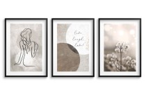 Trzy plakaty na ścianę Beżowa kompozycja - kobieta, natura i hasła motywacyjne 23198 Naklejkomania - zdjecie 1 - miniatura