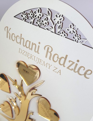 Eleganckie podziękowanie dla rodziców w kształcie serca i złotym drzewkiem 26034 - zdjęcie 3
