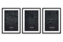 Trzy graficzne plakaty Plany zabytkowych miast - Paryż, Rzym, Londyn 23214 Naklejkomania - zdjecie 1 - miniatura