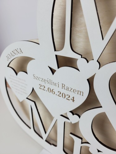 Drewniana statuetka - serce dla Pary Młodej, zakochanych, prezent na ślub, wesele, rocznicę ślubu 26028 - zdjęcie 3