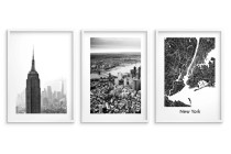 New York - architektura i plan miasta, trzy czarnobiałe, loftowe plakaty 23213 Naklejkomania - zdjecie 3 - miniatura