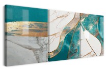 Abstrakcyjny tryptyk Błękitna i szara glazura ze złotem 73016 Naklejkomania - zdjecie 3 - miniatura