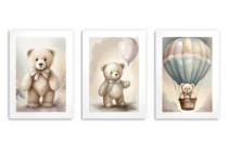 Delikatne, beżowe plakaty do pokoju dziecięcego Miś i balony kd086 Naklejkomania - zdjecie 5 - miniatura