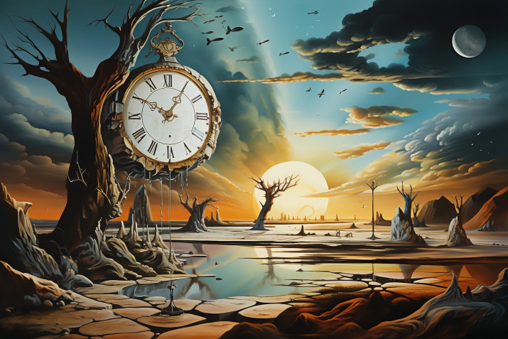 Fototapeta fantasy Czas - oniryczna sceneria z zegarem 75007 - zdjęcie 2