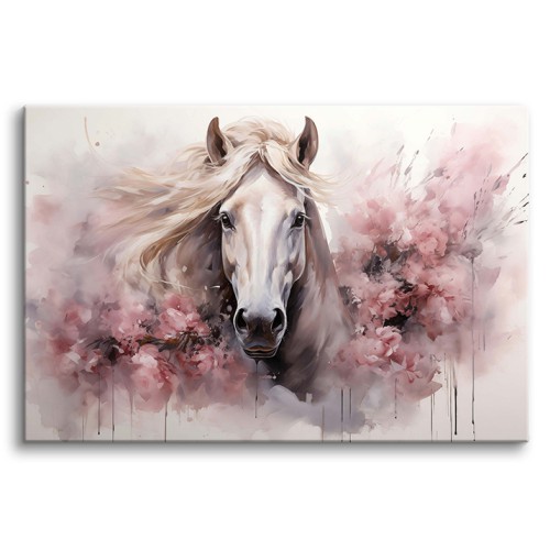 Pastelowy obraz Malowany koń wśród kwiatów 73005