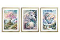 Kolorowe, kwieciste plakaty dla dziewczynki Jednorożec i bajkowe miejsca kd085 Naklejkomania - zdjecie 3 - miniatura