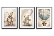 Delikatne, beżowe plakaty do pokoju dziecięcego Miś i balony kd086 Naklejkomania - zdjecie 1 - miniatura