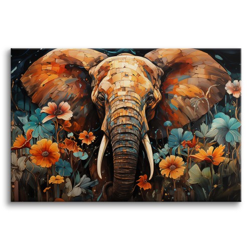Kolorowy obraz Abstrakcyjny słoń z kwiatami 73025
