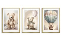 Delikatne, beżowe plakaty do pokoju dziecięcego Miś i balony kd086 Naklejkomania - zdjecie 4 - miniatura