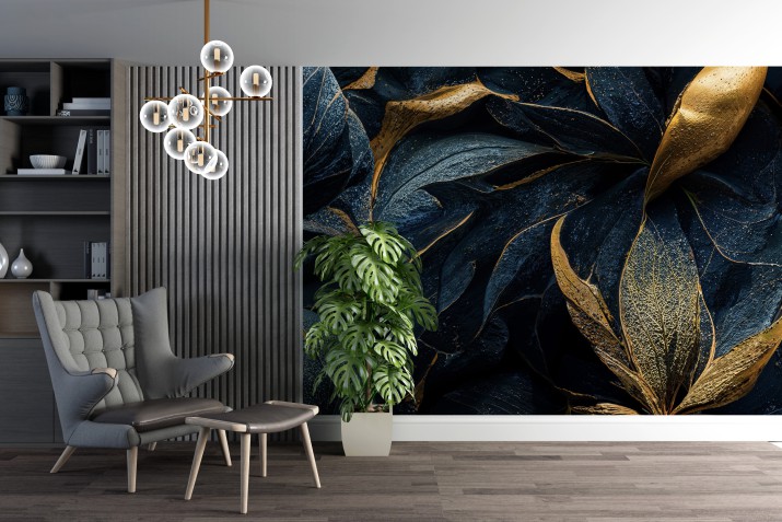 Tapeta flizelinowa na ścianę Granatowe kwiaty 64067