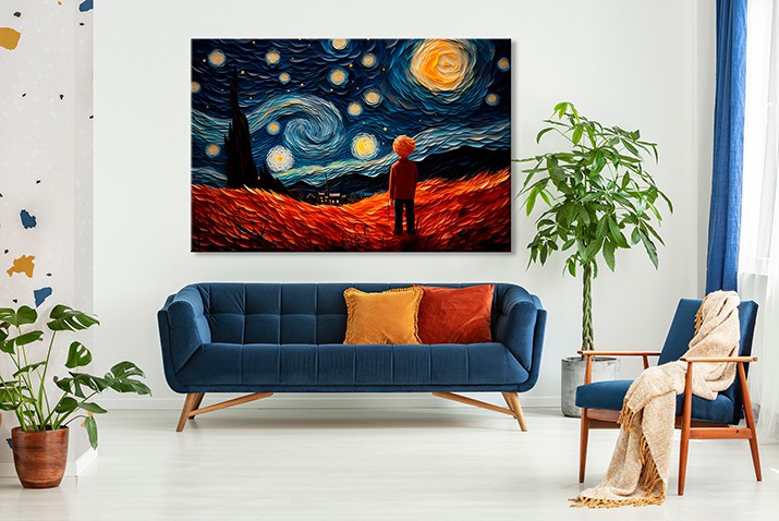 WYPRZEDAŻ 80X120 Obraz Van Gogh - inspiracja, Nocny pejzaż 73004 - zdjęcie 2