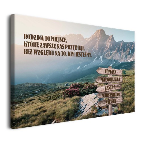 Obraz Rodzina - wzruszający cytat i imiona jej członków na drogowskazie, motyw górski 20804 - zdjęcie 3