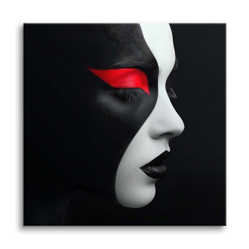 Minimalistyczny, czarnobiały obraz Portret z czerwonym akcentem 73008 Naklejkomania - zdjecie 1
