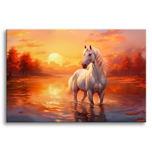 Nastrojowy obraz Biały koń o zachodzie słońca 73009
