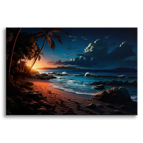 Obraz Egzotyczna grafika - nadmorska plaża o zachodzie słońca 73014