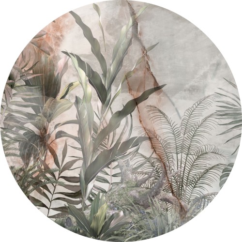 Okrągła fototapeta Dżungla - egzotyczne liście na betonie 41911 01
