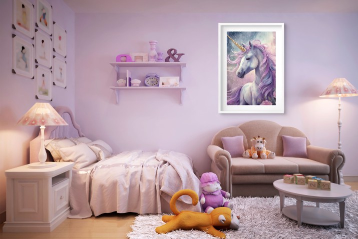 Plakat dla dziewczynki Magiczny jednorożec w fiolecie i błękicie 24350 - zdjęcie 2