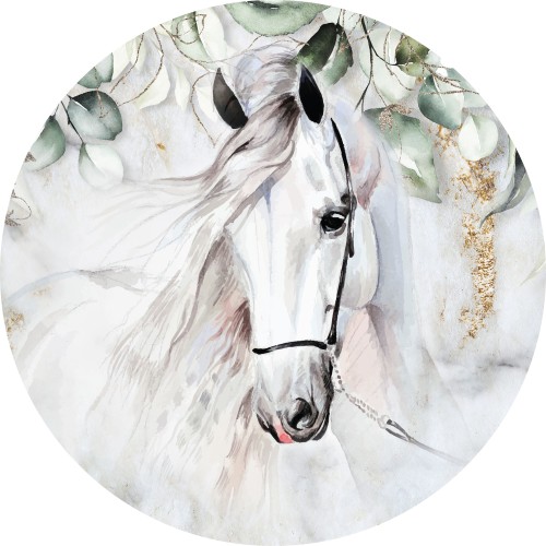 Okrągła fototapeta Biały, pastelowy koń 21075 01 Naklejkomania - zdjecie 1