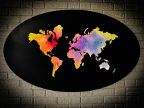 Obraz podświetlany ścienna lampka Mapa świata - akwarelowe tło 69108 Naklejkomania - zdjecie 2 - miniatura