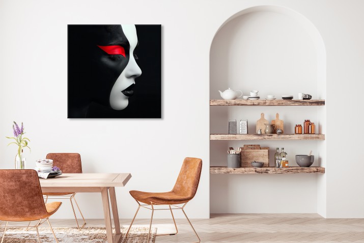 Minimalistyczny, czarnobiały obraz Portret z czerwonym akcentem 73008 - zdjęcie 2