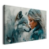 Nowoczesny obraz Kobieta i wilk - szarość z błękitem 73075 Naklejkomania - zdjecie 6 - miniatura