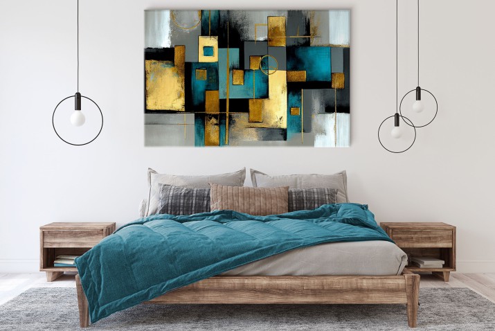 WYPRZEDAŻ 60x90 Nowoczesny obraz Geometria z błękitem, złotem i czernią 64626 - zdjęcie 9