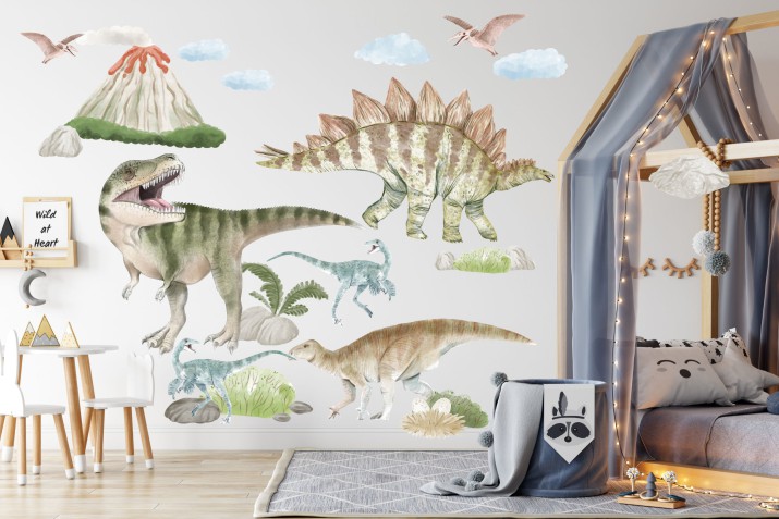 Naklejki na ścianę dla dzieci Dinozaury i wulkan 52000 Naklejkomania - zdjecie 1