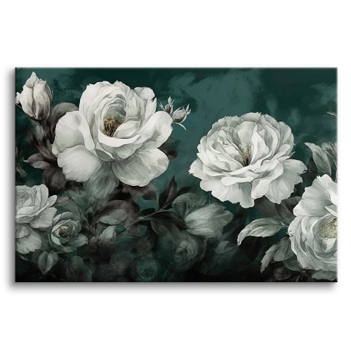 Obraz Białe róże na ciemnym tle 64619 Naklejkomania - zdjecie 1