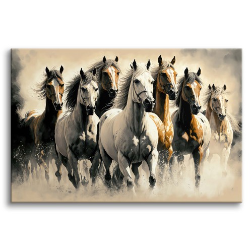 Obraz Stado koni - biel, brąz i beż 64624 Naklejkomania - zdjecie 1