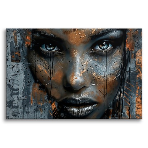 Nowoczesny obraz Kobieca twarz w betonowej strukturze 73035 Naklejkomania - zdjecie 1